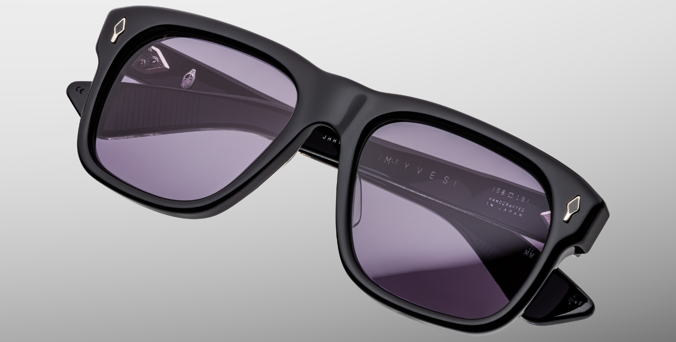 jacques marie mage yves fumee eckige sonnenbrille in schwarz mit grauen gläsern