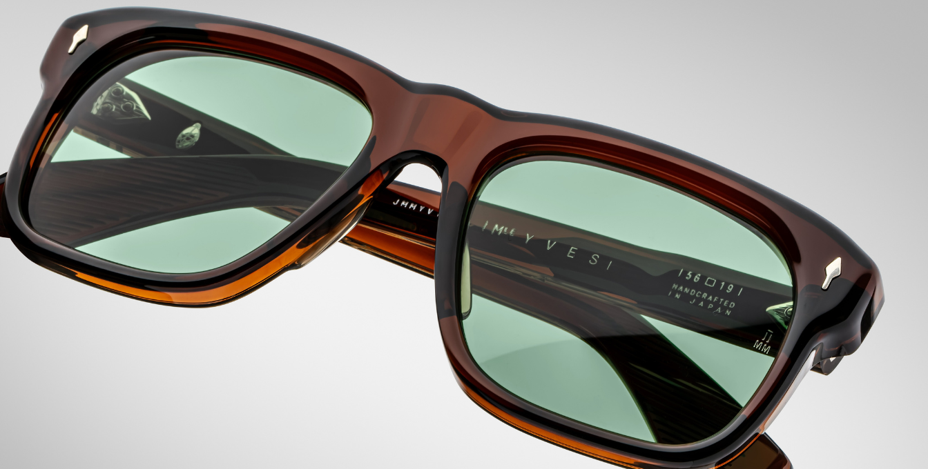 jacques marie mage yves zoltar eckige sonnenbrille in braun mit grünen gläsern