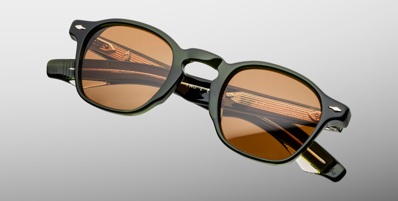 jacques marie mage zephirin 47 borneo eckige sonnenbrille aus acetat in grün mit orangenen gläsern