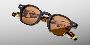 jacques marie mage zephirin tokyo eckige sonnenbrille in havana mit orangenen gläsern
