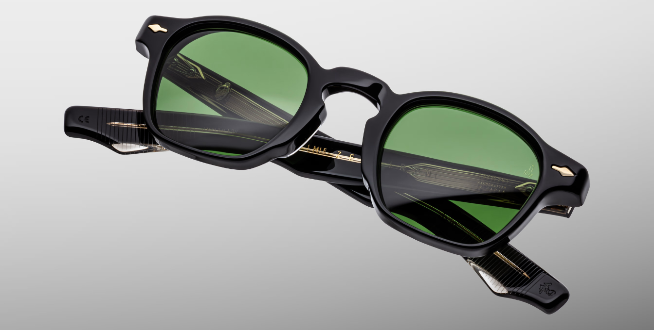 jacques marie mage zephirin vendom eckige sonnenbrille in schwarz mit grünen gläsern