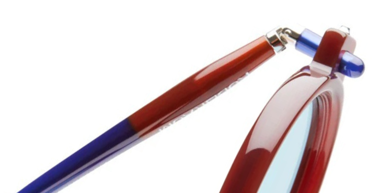 kuboraum p6 mh ovale sonnenbrille in mahagoni mit hellblauen gläsern