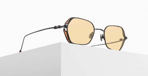 Matsuda M3153 Matte Black eckige sonnenbrille aus titan in matte schwarz mit orangenen gläsern