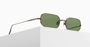 matsuda m3163 antique gold rechteckige sonnenbrille aus titan in gold mit grünen gläsern