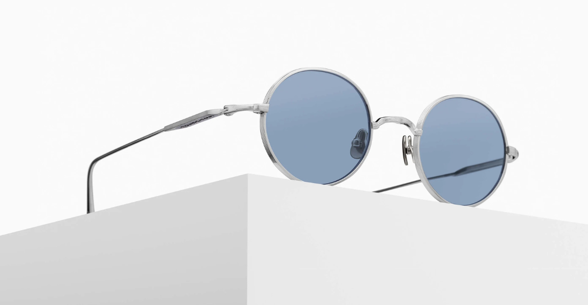 matusda m3168 brushed silver runde sonnenbrille aus titan in silber mit blauen gläsern