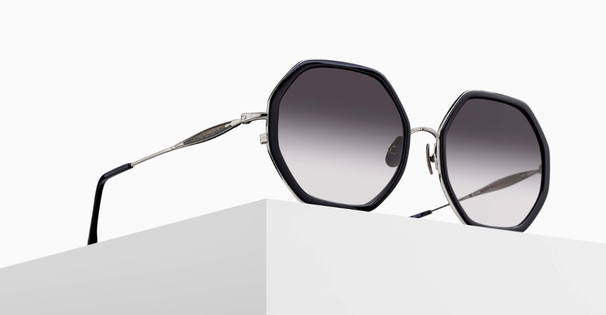 Matsuda M3162 Palladium White-Black exkige Sonnenbrille in Silber und Schwarz mit grauen Verlaufsgläser