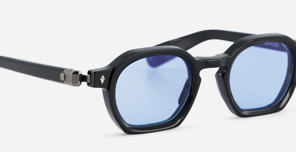 sato antales n/as-1 eckige sonnenbrille in schwarz mit blauen gläsern