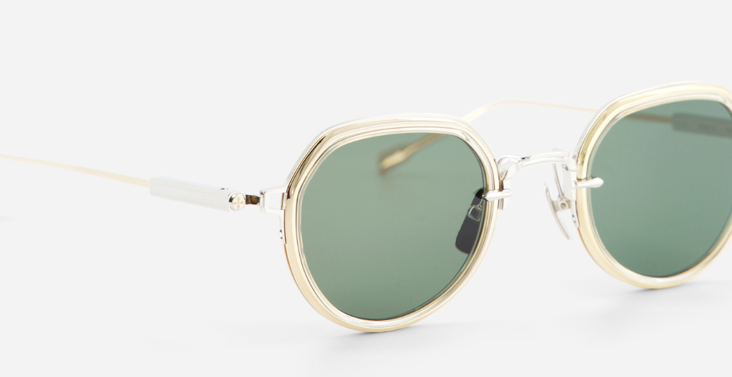 sato belell II P/LG-1 pantoförmige sonnenbrille in silber und gold mit grau grünen gläsern