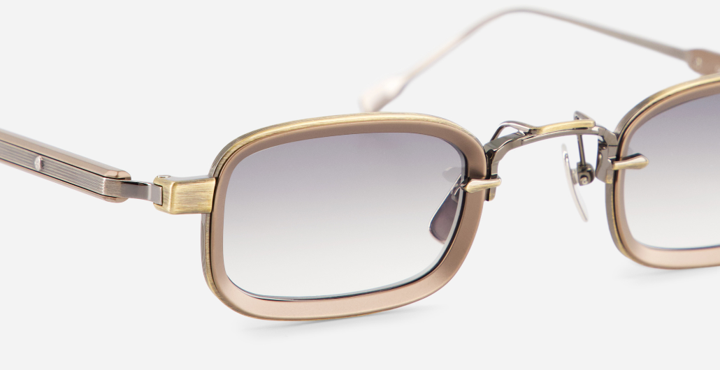 sato canicula as/mb-1 rechteckige sonnenbrille aus titan in matt silber und matt braun mit grauen verlaufsgläsern