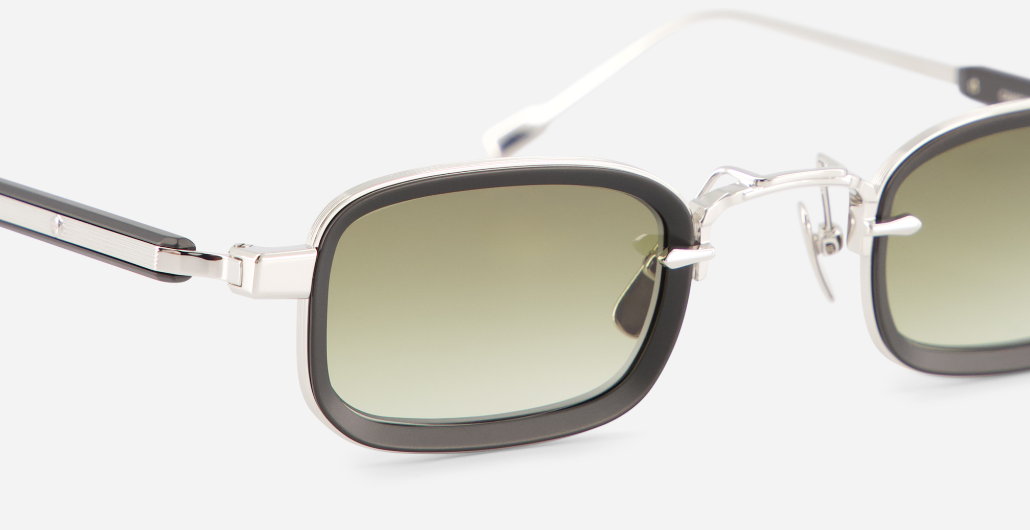 sato canicula p/b-1 rechteckige sonnenbrille aus titan in platinum und matt schwarz mit grünen verlaufsgläsern