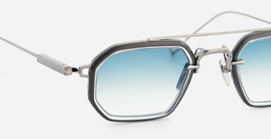 sato kursa as/bb-1 rechteckige sonnenbrille mit doppelsteg in silber und schwarz mit blauen verlaufsgläsern