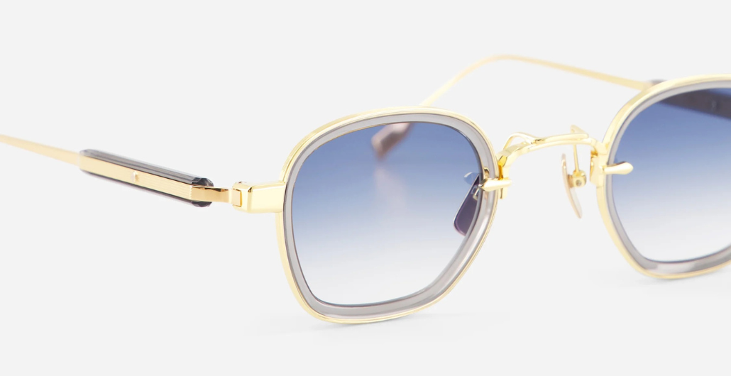 sato rigel yg/gc-1 eckige sonnenbrille in gold und grau mit blauen verlaufsgläsern