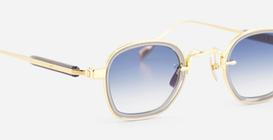 sato rigel yg/gc-1 eckige sonnenbrille in gold und grau mit blauen verlaufsgläsern