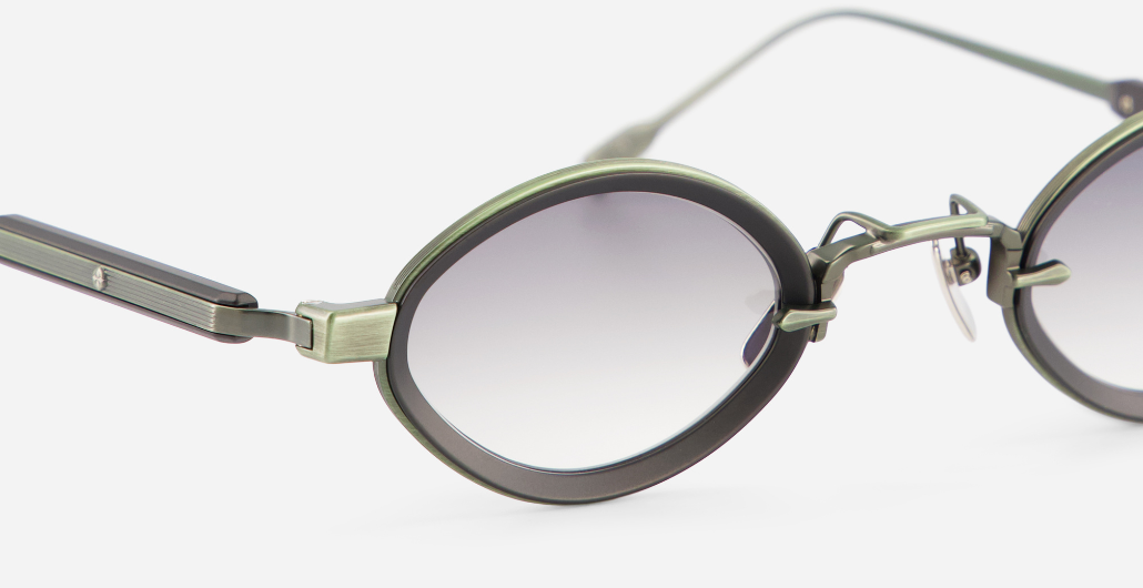 sato talita mg/b-1 ovale sonnenbrille in matt grün und matt schwarz mit grauen verlaufsgläser