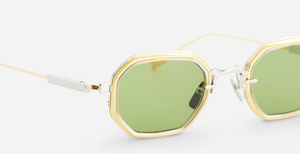 sato timir II P/yg-1 rechteckige sonnenbrille aus titan in gold und silber mit grünen gläsern