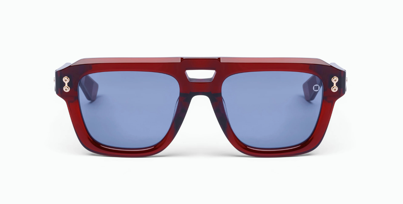 akoni perseus crystal burgundy eckige sonnenbrille in bordeaux mit blauen gläsern