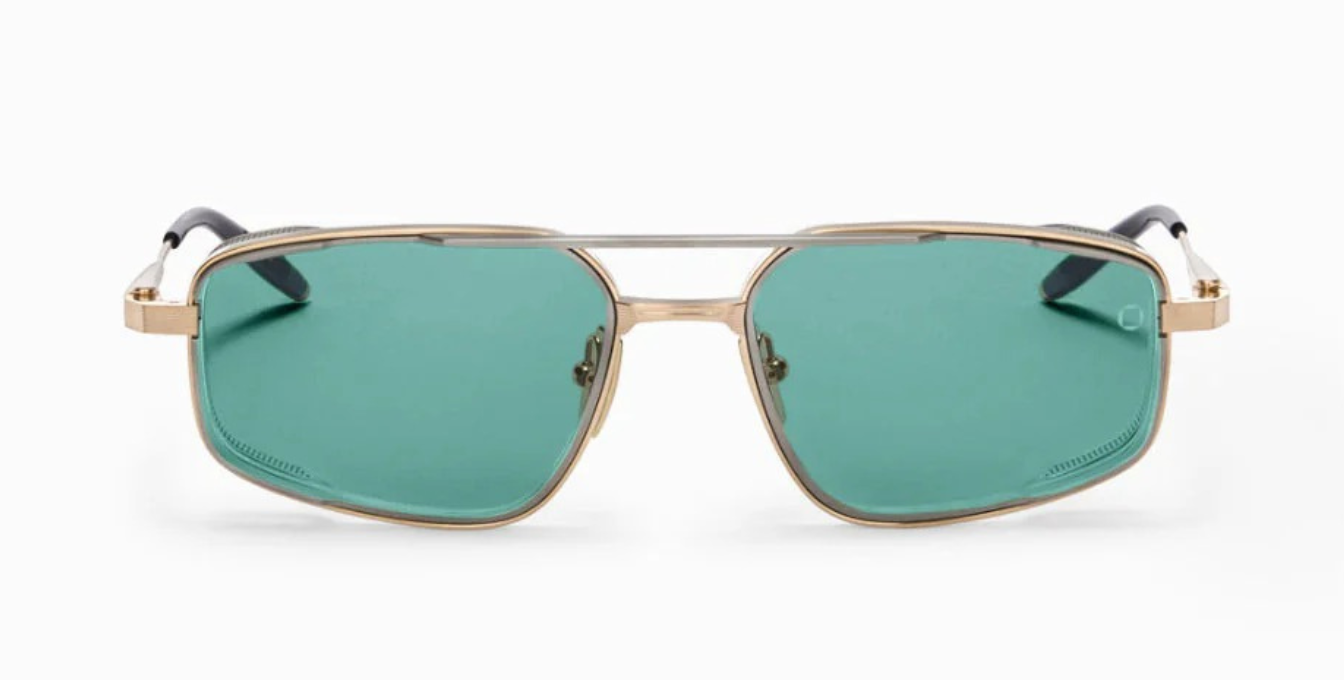 akoni atlantis brushed 12k gold eckige aviator sonnenbrille aus titan in gold mit grünen gläsern