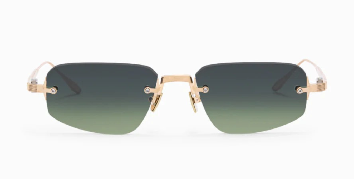 akoni juno three brushed 12k gold eckige randlose sonnenbrille in gold mit grau grünen verlaufsgläsern