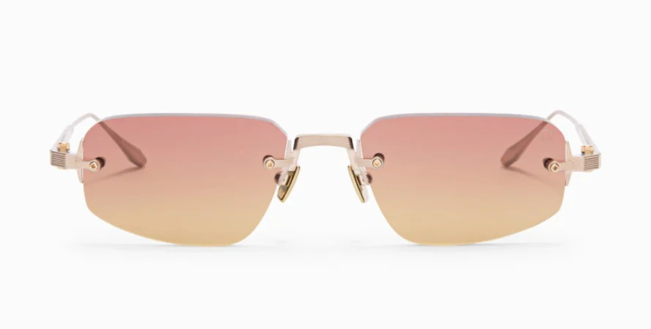 akoni juno three brushed gold randlose eckige sonnenbrille in gold mit orange gelben verlaufsgläser