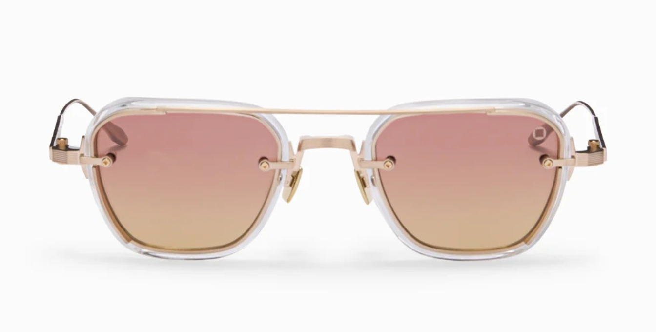 akoni jura crystal clear eckige sonnenbrille in transparent und gold mit rosa orangen verlaufsgläsern