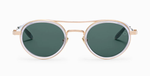 akoni astria crystal clear ovale sonnenbrille aus titan und acetat in transparent und gold mit grünen gläsern