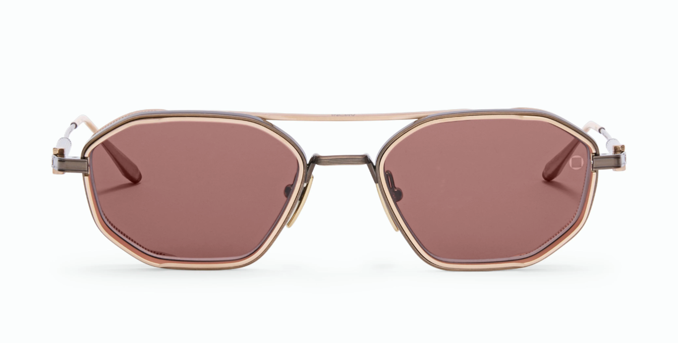 akoni eris-two antique gold eckige aviator sonnenbrille aus titan in gold mit braunen gläsern