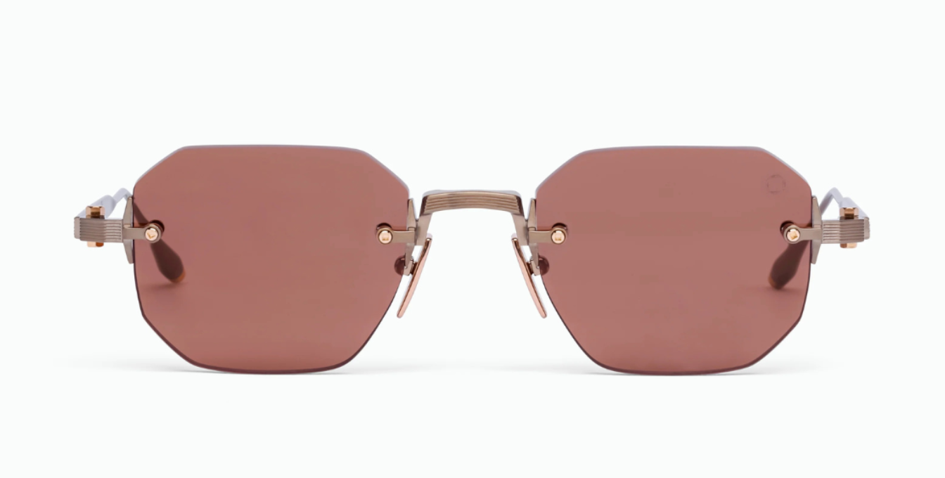 akoni juno-one antique gold eckige randlose sonnenbrille in antique gold mit braunen gläsern