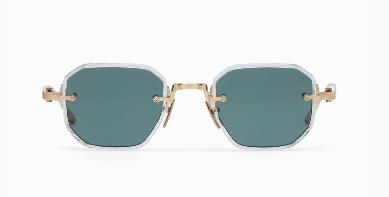 akoni juno-two crystal clear eckige sonnenbrille in transparent und gold mit grünen gläsern