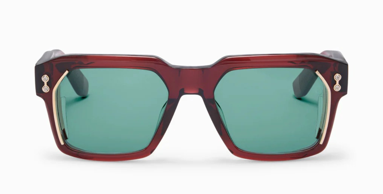 akoni pegasus two crystal burgundy eckige sonnenbrille in burgundy mit grünen gläsern