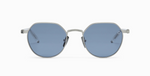 akoni themis brushed silver pantoförmige Sonnenbrille in silber mit blauen gläsern