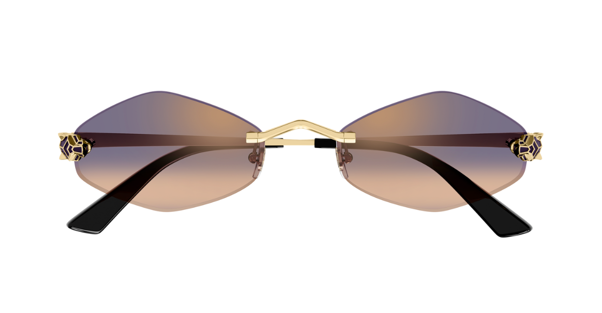 Cartier 0433S 005 sechseckige randlose Sonnenbrille in gold mit violetten Gläsern