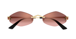cartier 0433s 006 sechseckige randlose sonnenbrille in gold mit roten verspiegelten gläsern