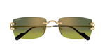 cartier 0550s 006 eckige, randlose sonnenbrille in gold mit grünen gläsern