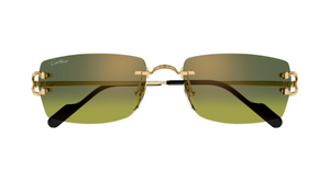 cartier 0550s 006 eckige, randlose sonnenbrille in gold mit grünen gläsern