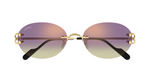 cartier 0551S 006 ovale sonnenbrille in gold und violetten gläsern