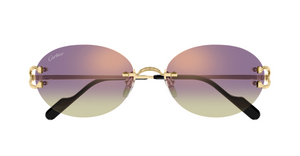 cartier 0551S 006 ovale sonnenbrille in gold und violetten gläsern