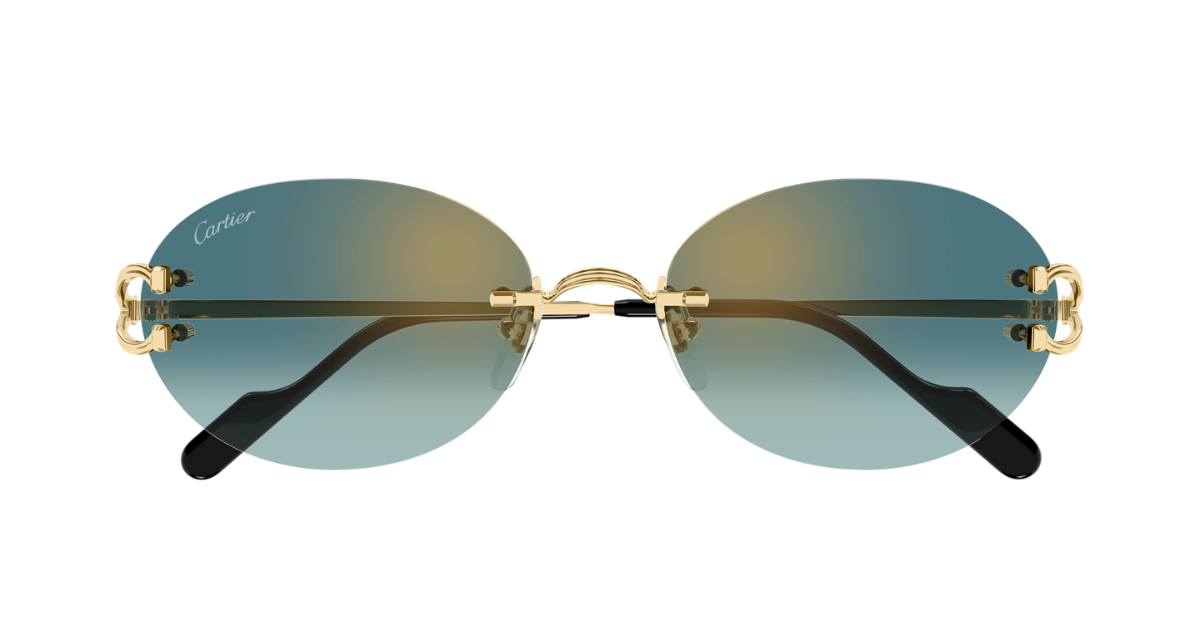 cartier 0551S ovale sonnenbrille in gold mit grünen gläsern