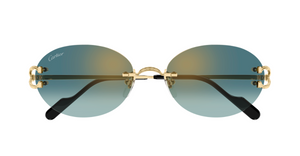 cartier 0551S ovale sonnenbrille in gold mit grünen gläsern