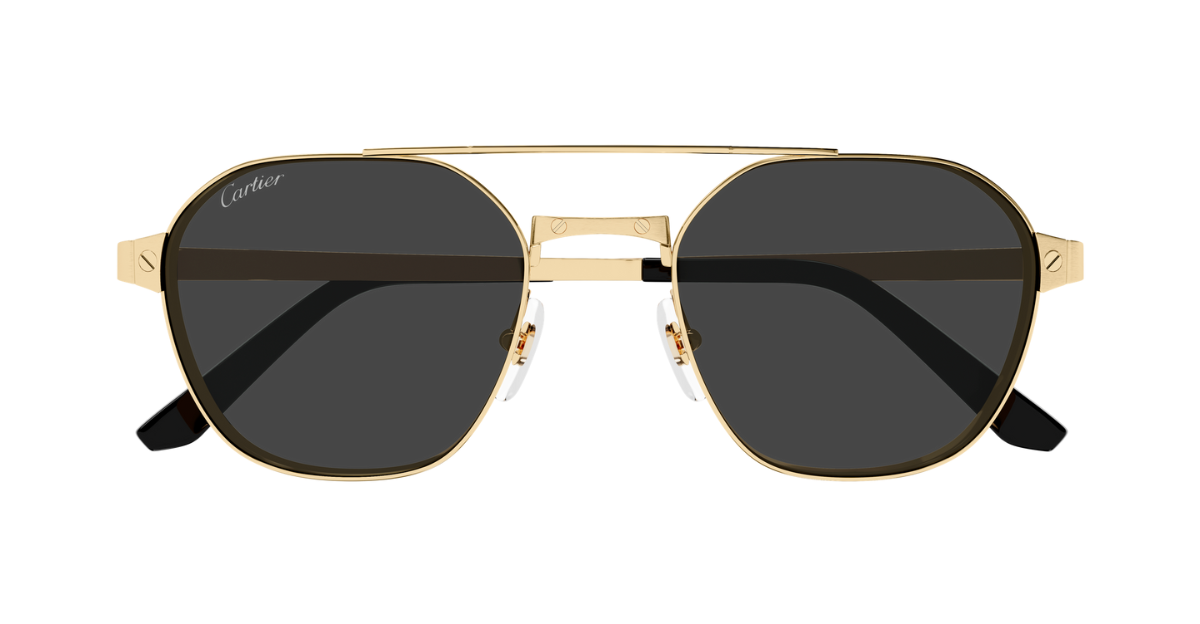 cartier 0571s 001 eckige sonnenbrille in gold mit grauen gläsern