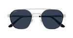 cartier 0571s 002 eckige sonnenbrille in silber mit blauen gläsern