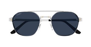 cartier 0571s 002 eckige sonnenbrille in silber mit blauen gläsern