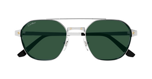 cartier 0571s 003 eckige sonnebrille in silber mit grünen gläsern
