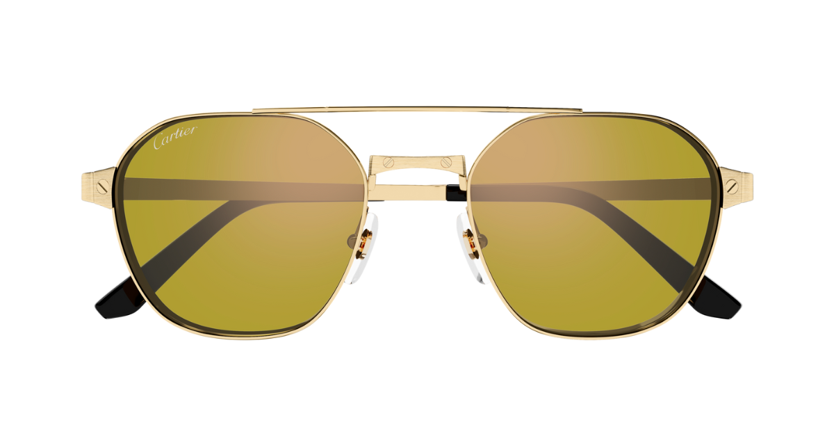 cartier 0571s 004 eckige sonnenbrille in gold mit gelben gläsern