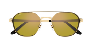 cartier 0571s 004 eckige sonnenbrille in gold mit gelben gläsern