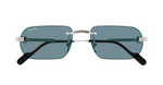 cartier 0577s 006 eckige, rahmenlose sonnenbrille in silber mit blauen gläsern