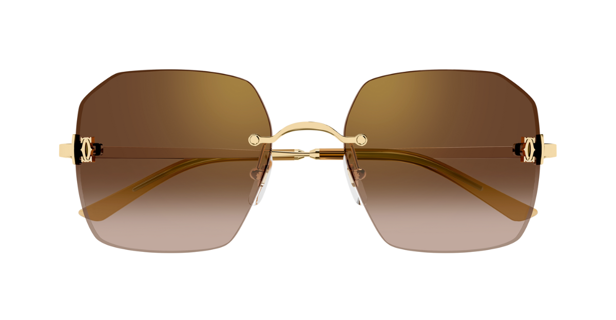 cartier 0591s 002 eckige sonnenbrille in gold mit braunen gläsern