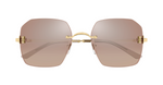 cartier 0591s 003 eckige, randlose sonnenbrille in gold mit braunen verspiegelten gläsern