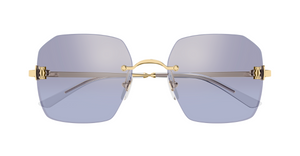 cartier 0591s 004 eckige randlose sonnenbrille in gold mit violetten gläsern