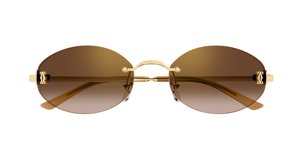 cartier 0592s 002 ovale randlose sonnenbrille in gold mit braunen gläser