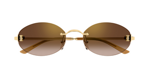 cartier 0592s 002 ovale randlose sonnenbrille in gold mit braunen gläser